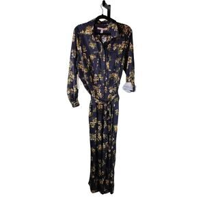 Hutch Anthropologie Plus Floral Jumpsuit Rollsleeve Tie Waist Navy Plus Size 1X
